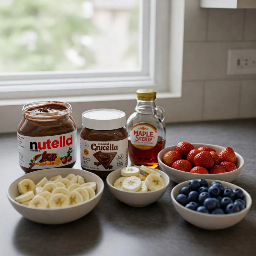 Accompagnements gourmands pour pancakes : sirop d’érable, fruits frais et Nutella