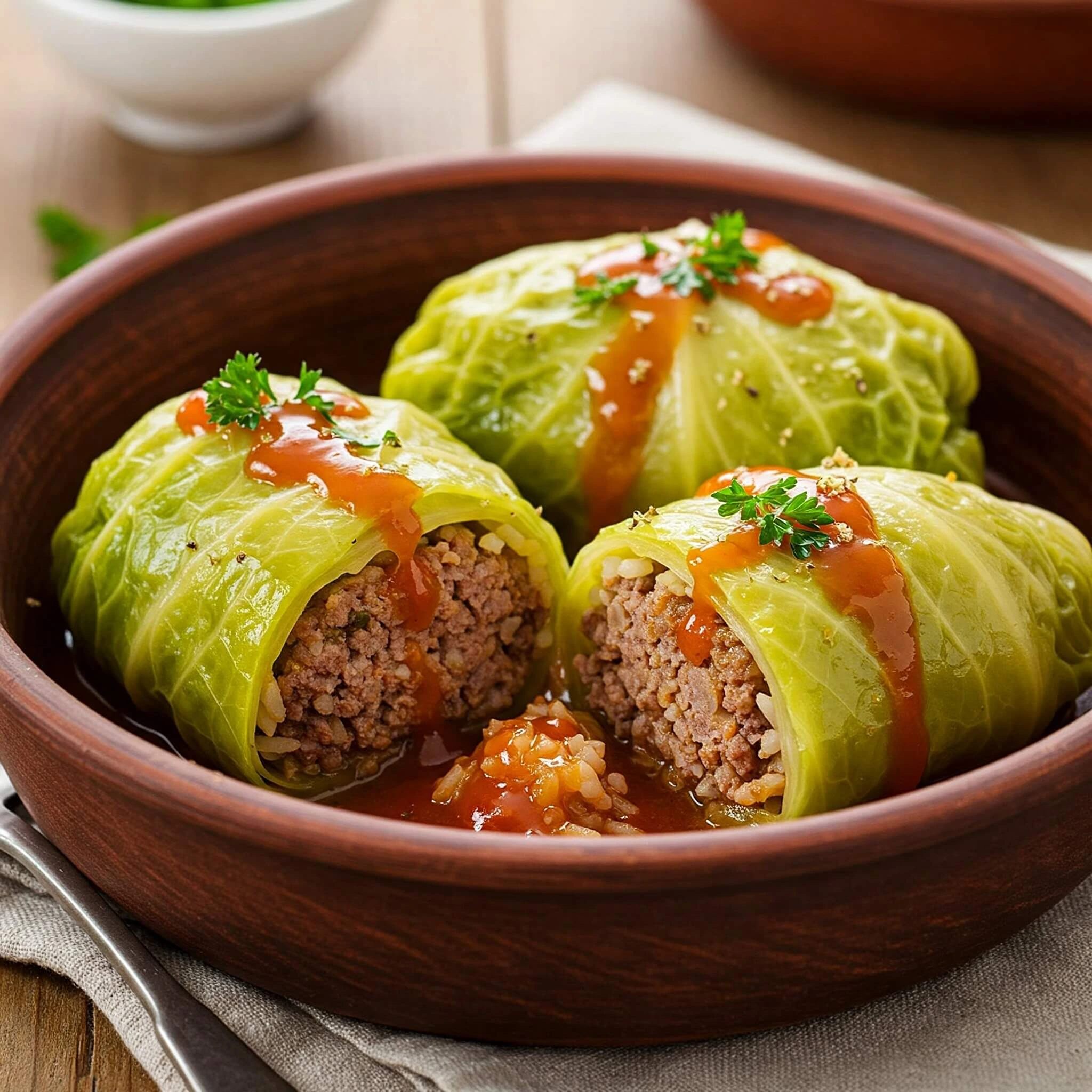 Choux Farci à la Mode de Grand-Mère, a traditional French stuffed cabbage dish.