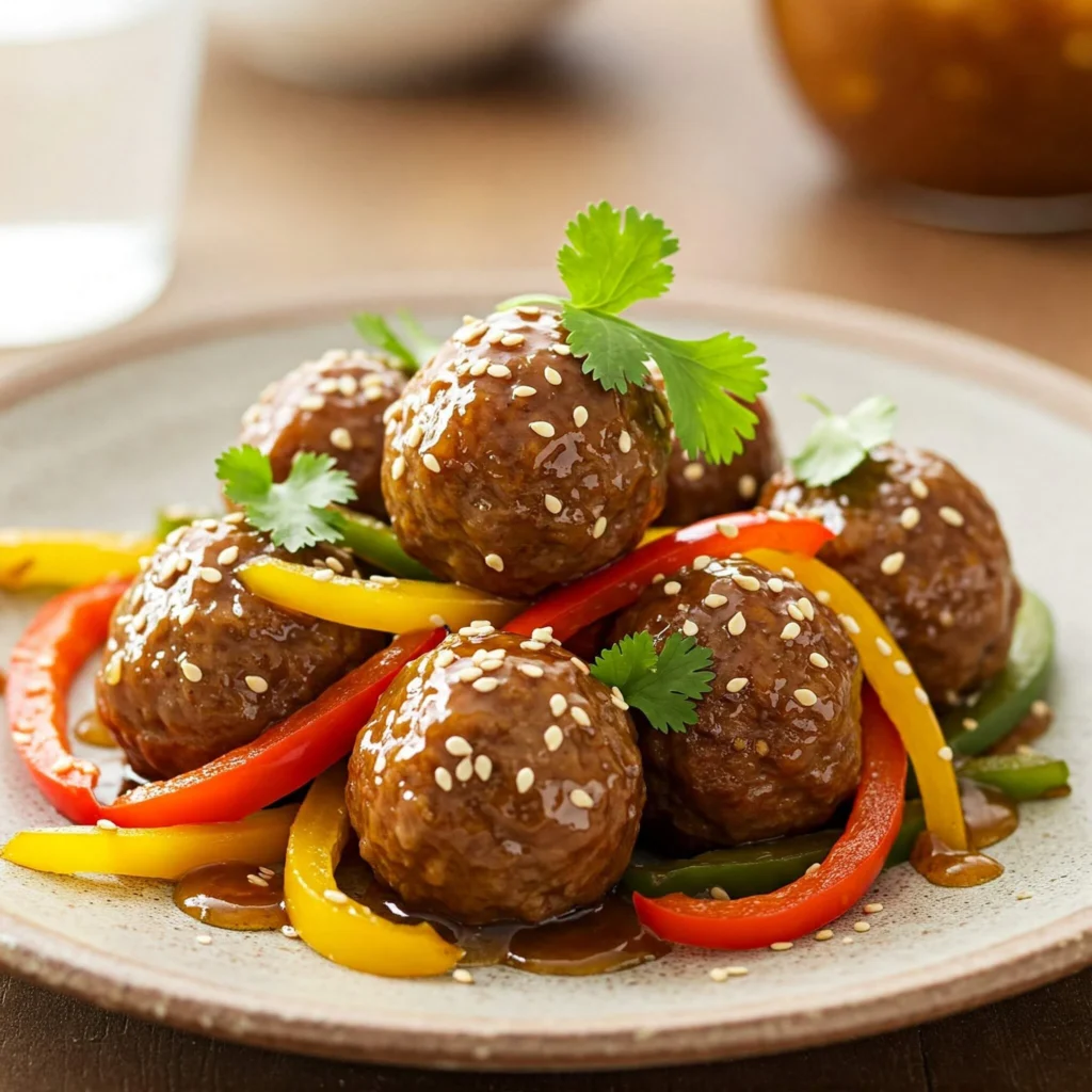 Boulettes de Bœuf Sauce Miel et Poivrons – Un Plat Savoureux et Caramélisé