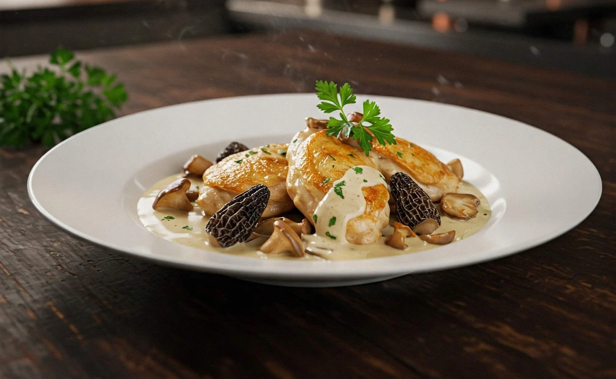 Poulet onctueux aux champignons nappé d’une sauce crémeuse savoureuse