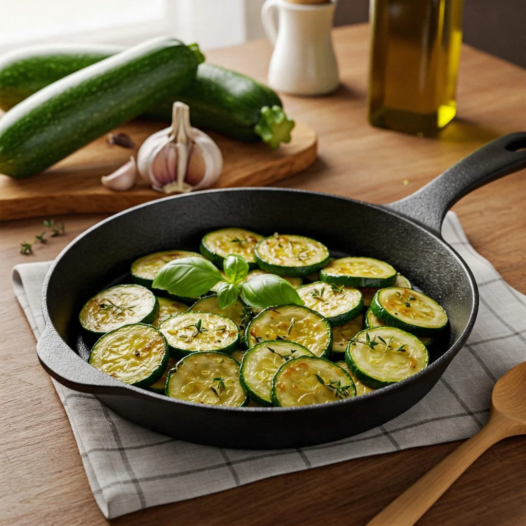 Délicieuses courgettes sautées à la poêle avec ail et herbes fraîches