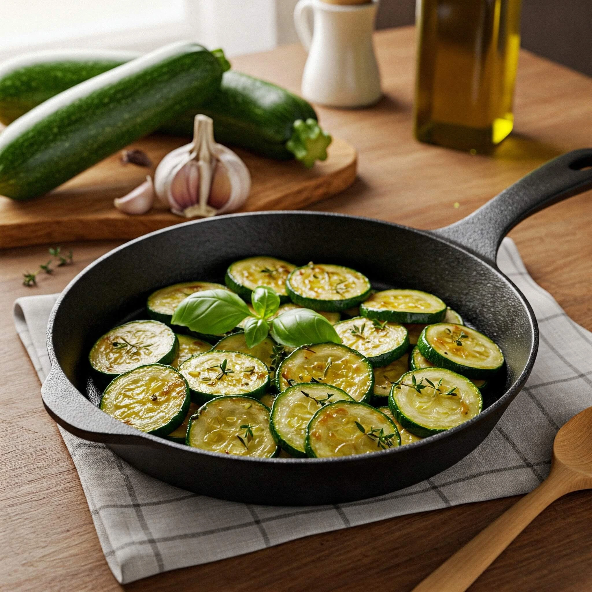 Délicieuses courgettes sautées à la poêle avec ail et herbes fraîches