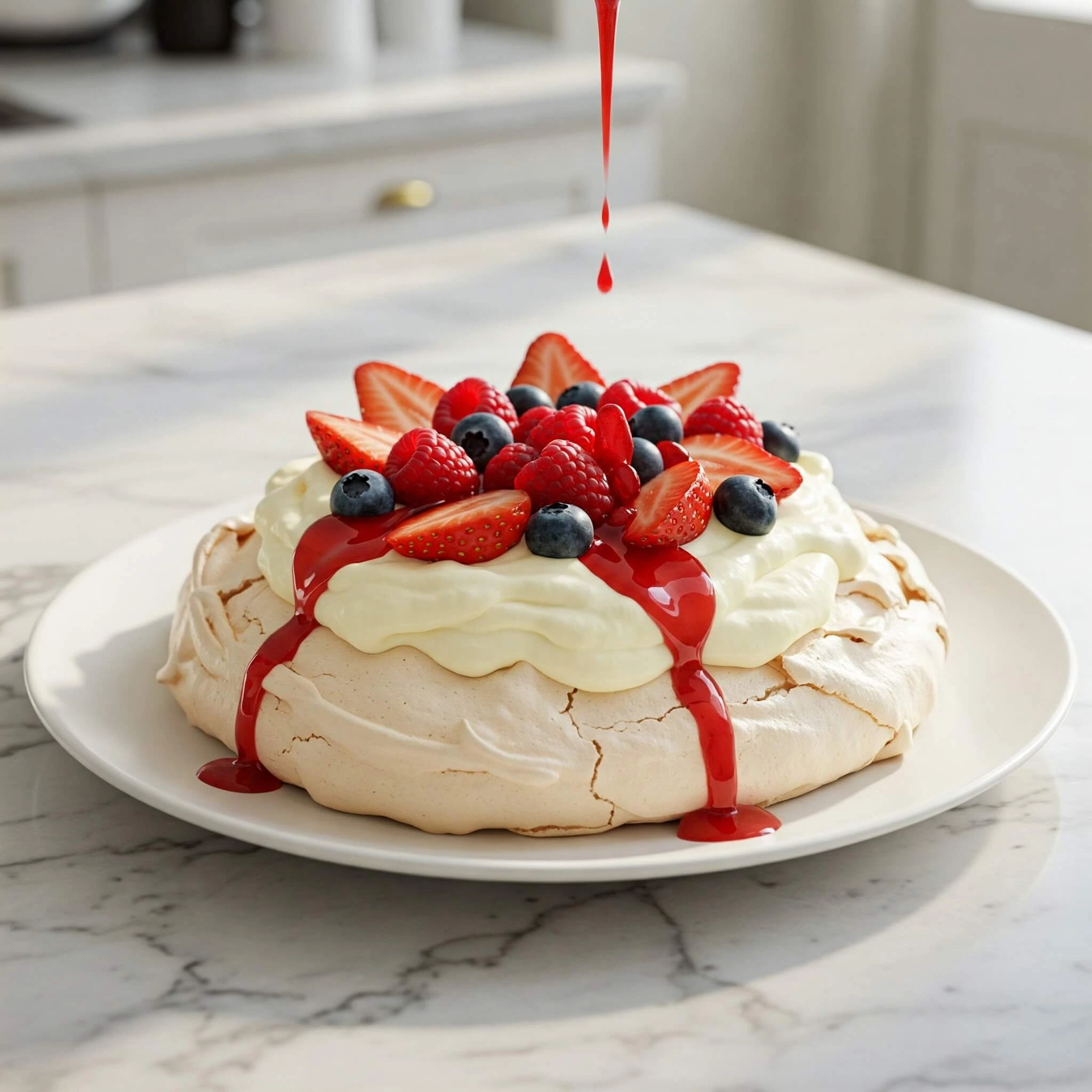 Pavlova Gourmande : Meringue Croustillante et Crème Fondante aux Fruits Rouges